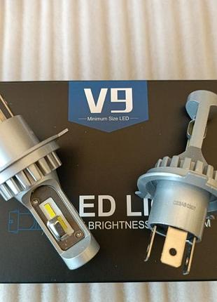 Комплект led ламп по размеру штатных v9mini h4 12-24v 26w/set 6500k +100% вместо галогенных ламп