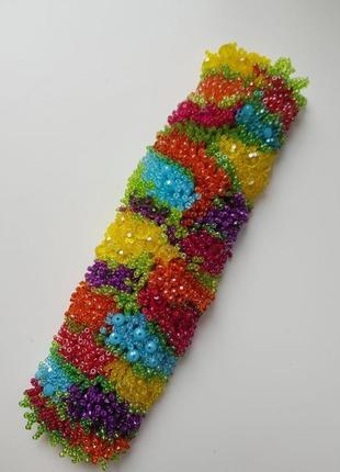 Широкий разноцветный браслет из бисера "кораллы"5 фото