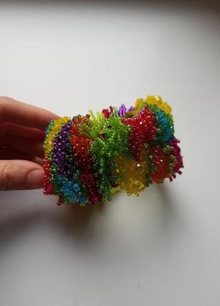 Широкий разноцветный браслет из бисера "кораллы"2 фото