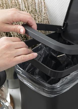 Мусорное ведро для офиса 15 л с крышкой push и фиксатором для пакета пластиковое узкое...