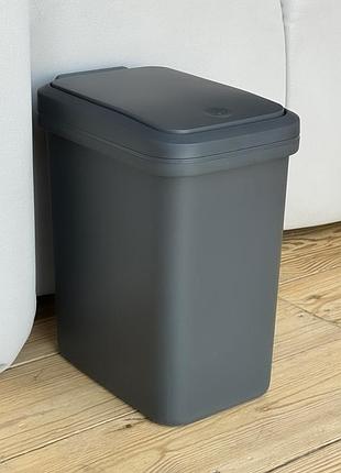 Мусорное ведро для офиса 15 л с крышкой push и фиксатором для пакета пластиковое узкое...