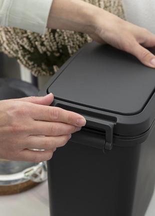 Мусорное ведро для офиса 15 л с крышкой push и фиксатором для пакета пластиковое узкое...