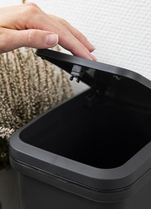 Мусорное ведро для офиса 15 л с крышкой push и фиксатором для пакета пластиковое узкое...