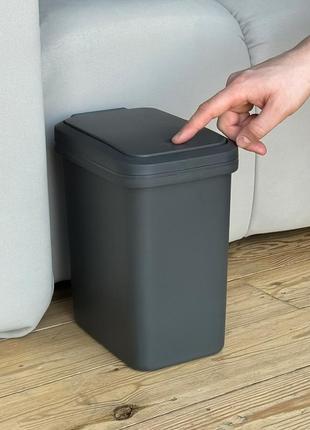 Мусорное ведро для офиса 15 л с крышкой push и фиксатором для пакета пластиковое узкое...