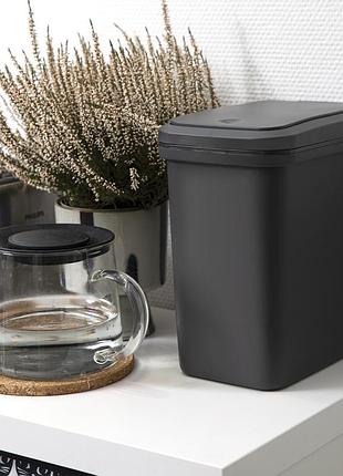 Мусорное ведро для офиса 15 л с крышкой push и фиксатором для пакета пластиковое узкое...