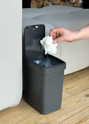 Мусорное ведро для офиса 15 л с крышкой push и фиксатором для пакета пластиковое узкое...