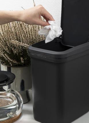 Мусорное ведро для офиса 15 л с крышкой push и фиксатором для пакета пластиковое узкое 20 см, серый