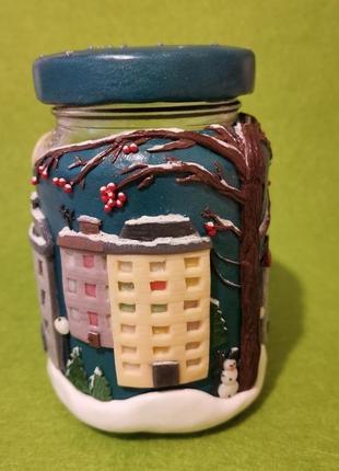 Баночка з декором" зимове місто"