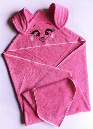 Полотенце с уголком и вышивкой, с ушками и мордочкой зайчика - голубой и розовый цвета7 фото
