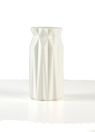 Ваза для квітів пластикова рифлена 18 см, білий6 фото