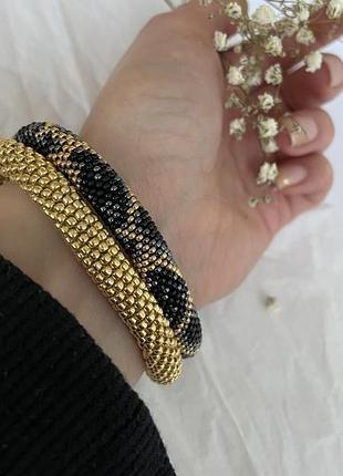 Браслет жгут змія з бісеру золотий чорний
