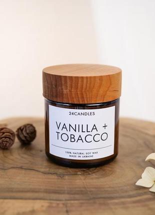 Соєва арома свічка ручної роботи vanilla +tobacco1 фото