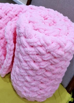 Зефирный розовый детский плед из плюшевой пряжи размером 85смх95см!