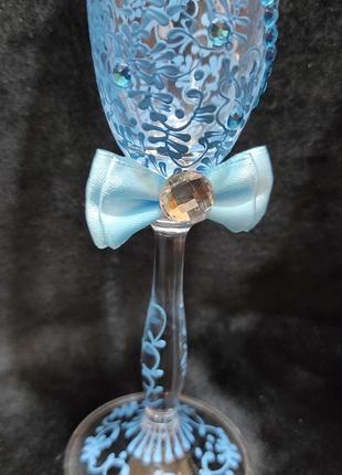 Свадебные бокалы для молодоженов в голубом цвете3 фото