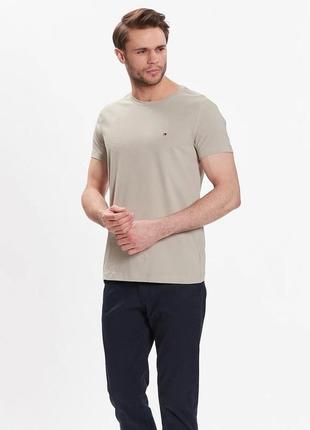 Базова футболка tommy hilfiger organic cotton stretch slim fit t-shirt beige