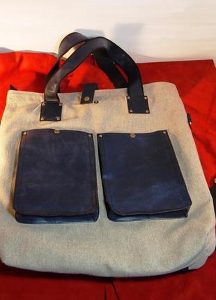 Сумка-рюкзак з двома накладними кишенями з шкіри1 фото