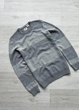 Шикарний светр, джемпер levi’s knitted striped cotton sweater double grey світшот, реглан