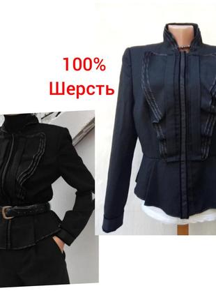 Красивый шерстяной чёрный жакет с оторочкой на кнопках zara 🔥