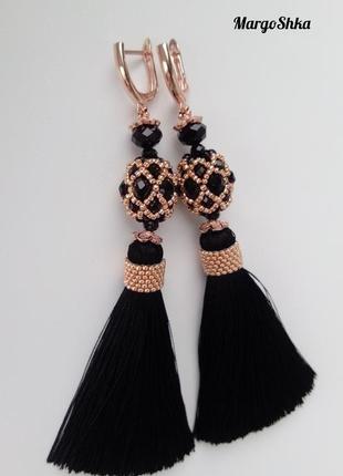 Роскошные черно-золотые серьги