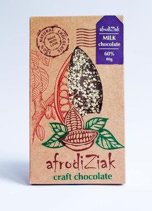 Молочний шоколад 60 % тм  afrodiziak " насіння коноплі "  безлактозний ,  ручної роботи