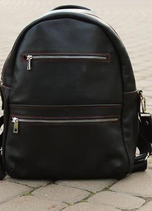 Кожаный женский рюкзак. городской рюкзак. черный рюкзак с шлейкой через плечо2 фото