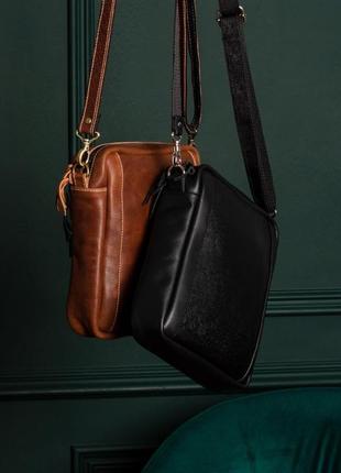 Чоловіча класична шкіряна сумка-месенджер.чорного та коричневого кольору від smith&co.2 фото