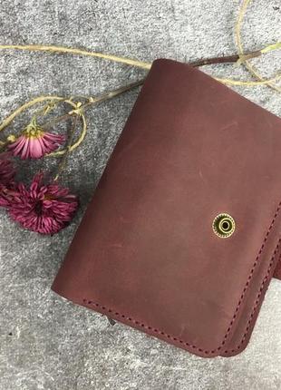 Шкіряний гаманець малинового кольору (тревел кейс)2 фото