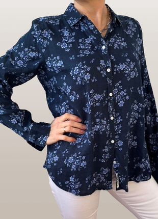 Льняная рубашка hampton republic/сша синяя с цветочным принтом 46-50 новая