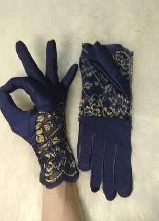 Перчатки женские  .перчатки синие.перчатки кружевные.4 фото