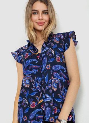 Блуза з квітковим принтом, колір синій, 244r194
