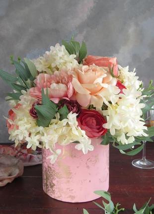 Цветочная композиция "розовая пудра". подарок на новоселье. подарок на свадьбу. подарок на юбилей3 фото