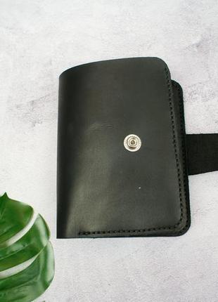 Черный кожаный кошелек - тревел-кейс - кожаное портмоне с отделом на паспорт3 фото