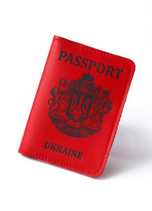 Обкладинка для паспорта "passport+великий герб україни" червона з чорним.2 фото
