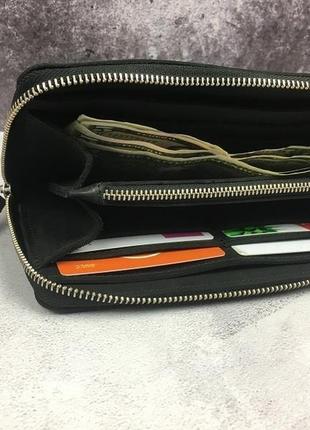 Шкіряне чорне портмоне жіноче - чорний гаманець з натуральної шкіри чоловічий2 фото