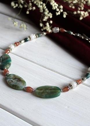 Дизайнерское ожерелье из натурального агата "весна в горах"1 фото