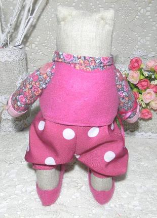 Текстильний котик джентельмен.інтер'єрна лялька в рожевому вбранні.ексклюзив.6 фото