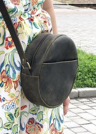 Жіноча шкіряна сумочка через плече (хакі)1 фото