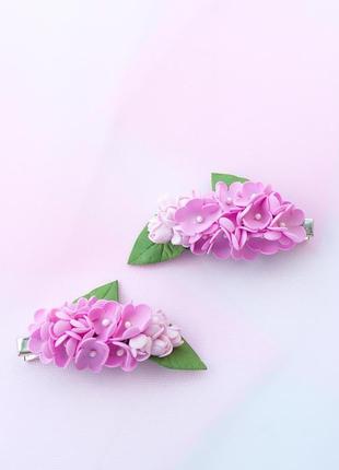 Сирень заколки для волос (бузок), розовый цветок на заколке, весенние, розовые бантики3 фото