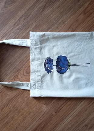 Еко сумка з синіми квітами2 фото