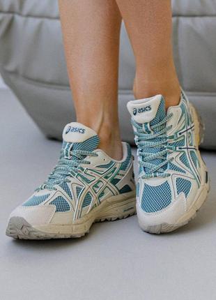 Женские кожаные сетка кроссовки asics gel - kahana 8 new beige mint, женские кеды асикс бежевые, женская обувь