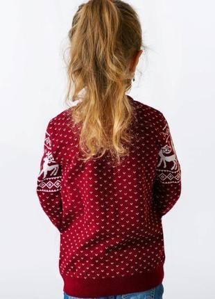 Вязаный свитер рождественский с оленями для девочки2 фото