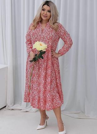 Платье свободного кроя до колена с модным цветочным принтом размеры 48-52, 54-58,60-621 фото