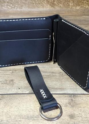 Зажим для купюр чоловічий гаманець з зажимом портмоне із шкіри ручна робота5 фото