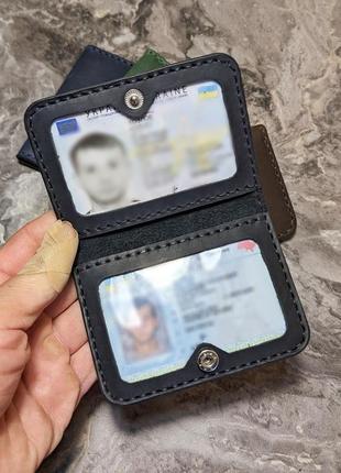 Чохол на права зі шкіри, id паспорт, водійські документи чорний3 фото