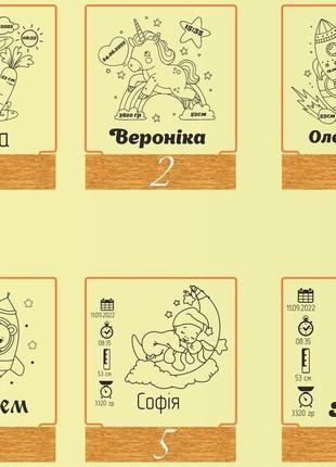 Ночник для новорожденного, детский ночник на день рождения, подарок на крестины. метрика9 фото