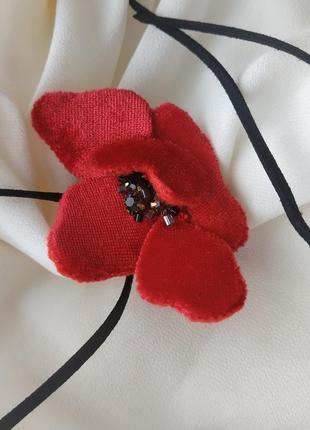 Чокер кулон брошка 2 в 1 🏵️ оксамитовий мак