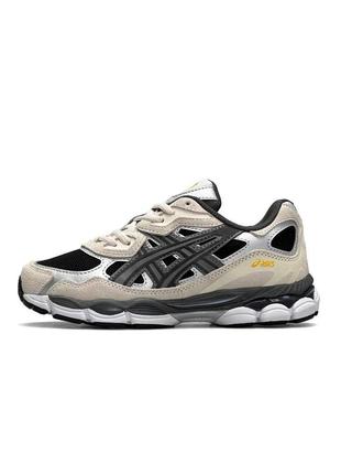 Женские замшевые сетка кроссовки asics gel - nyc black beige steel, женские кеды асикс черные, женская обувь7 фото