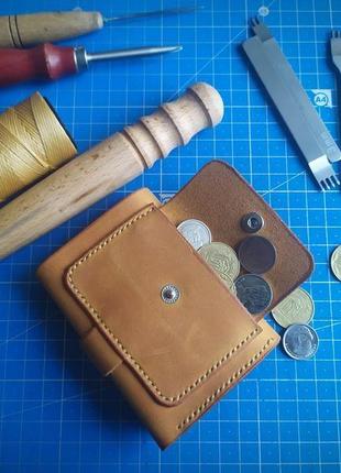 Кожаный компактный трифолд кошелёк с монетницей ручная работа3 фото