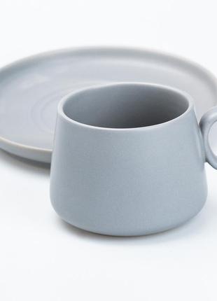 Чашка з блюдцем керамічна 300 мл сіра2 фото