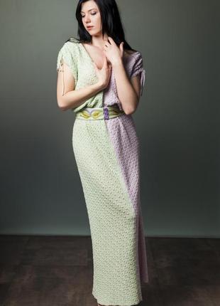 Летнее вязаное платье в пол3 фото